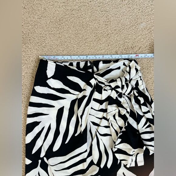 NWT H&M Linen-blend Wrap-front Midi Black White Skirt Sz 0 - Picture 8 of 10